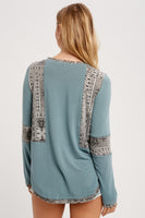 Aztec Printed Contrast Knit Top