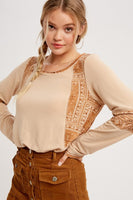 Aztec Printed Contrast Knit Top
