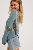 Aztec Printed Contrast Knit Top