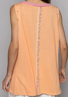 POL Round Neck Stud Floral Star Patch Tunic Top