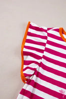 Striped Rose Red Ruffle Sleeve Blouse
