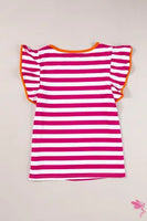Striped Rose Red Ruffle Sleeve Blouse