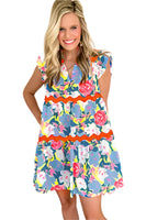 Floral Ric Rac Flutter Sleeve Dress