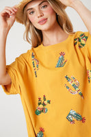 Sequin Cactus Mustard Tee