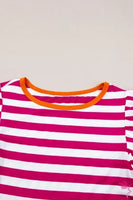 Striped Rose Red Ruffle Sleeve Blouse