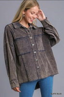 Umgee Stone Wash Chest Pocket Collar Button Down Jacket