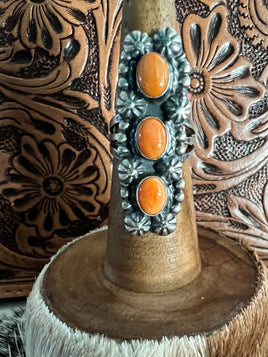 Jeff James Orange Spiny 3 Stone Ring