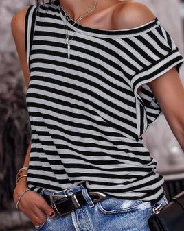 Black Striped Butterfly Sleeve Blouse