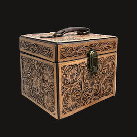Tooled Leather Mirror Jewelry Box