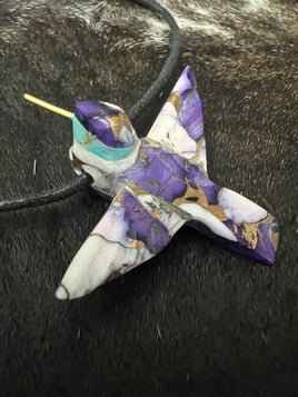 Matt Mitchell Purple Mohave Hummingbird Fetish Leather Adjustable Necklace