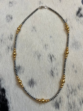 Sterling Silver & Graduated Gold-Plated Beaded Necklace