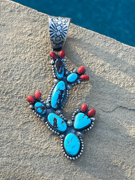 Richard Yazza Cactus Kingman/Coral Pendant