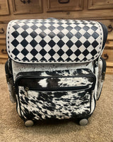 
              Checkered Leather & Cowhide Rolling Backpack
            