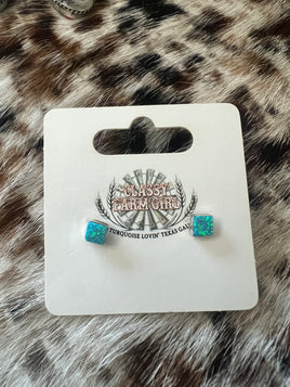 Maryann Meha Light Blue Opal Square Drop Stud Earrings