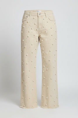 POL Beaded Pearl Twill Straight Fit Pants