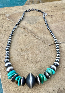 Rose Martin Handmade Pearl, Saucer & Turquoise Nugget Necklace