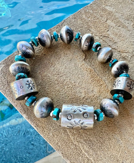 Tysha Aparicio Handmade Pearl & Turquoise Stretch Bracelet