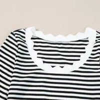 
              Black Striped Contrast Scallop Trim Top
            