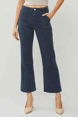 Risen High Rise Patch Pockets Ankle Flare Jean