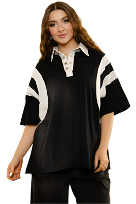 Contrast Collar Short Sleeve Color Block Shirt