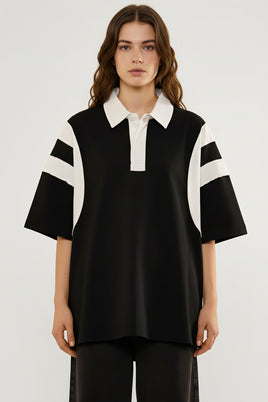 Contrast Collar Short Sleeve Color Block Shirt