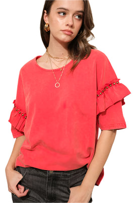 Garment Washed Loose Dolmen Top