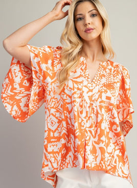 Printed Wide Sleeves Blouse