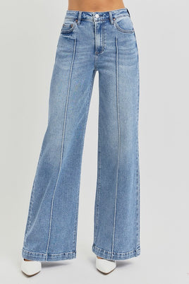 Risen High Waist Wide Leg Pintuck Jean