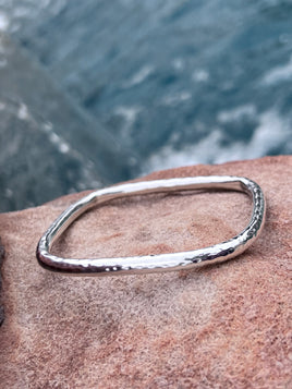 Square Hammered Sterling Silver Bangle