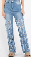 
              Demin Distressed Bullet Hole Wide Jeans
            