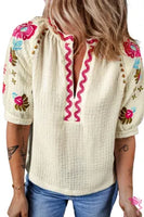 
              Floral Embroidered Ricrac Puff Sleeve Blouse
            