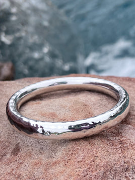 Round Hammered Sterling Silver Bangle