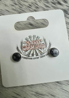 White Buffalo Round Stud Earrings