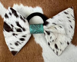 Cowhide & Turquoise Tooled Leather Bow