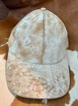 Cowhide Beige Mesh Back Ball Cap