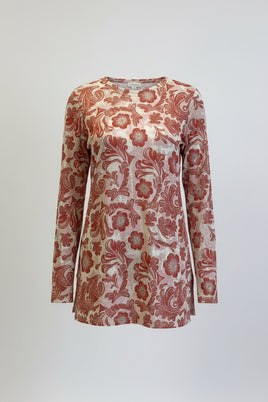 Tooled Leather Red Mesh Top