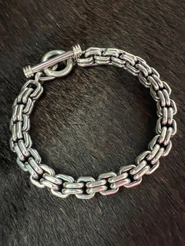 Double Square Link Sterling Silver Bracelet