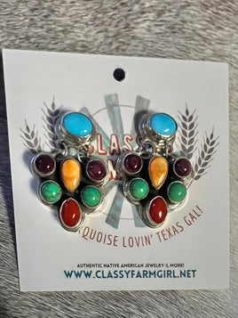 Geneva Apachito Multi Stone Cluster Post Dangle Earrings