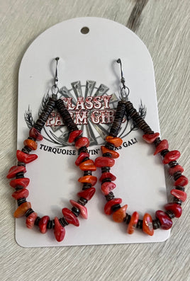 Jeanette Calabaza Red Spiny Nugget & Heishi Hoop Earrings