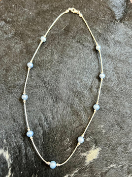 Light Blue Pearl & Beaded Liquid Silver Necklace