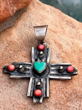 Chimney Butte Heart Kingman & Spiny "Zia" SS Pendant