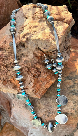Sophia Becenti Turquoise & Handmade SS Beads Necklace & Earrings