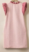 
              Pink Textured Puff Sleeve Ruffled Mini Dress
            