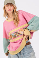 
              Sage & Fig Color Block Mixed Print Top In Barbie Pink
            