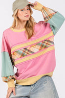 
              Sage & Fig Color Block Mixed Print Top In Barbie Pink
            