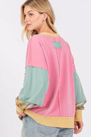 
              Sage & Fig Color Block Mixed Print Top In Barbie Pink
            