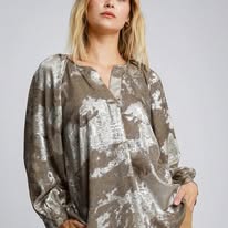 Umgee Metallic Taupe V-Notched Top