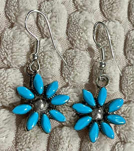 Larry Delena Petti Point Flower Zuni Turquoise S Hook Earrings