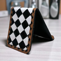 
              Checkered Tooled Leather Phone Stand
            