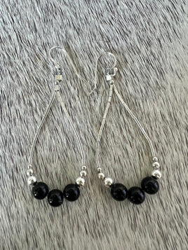 Black Onyx Liquid Silver Hoop Earrings